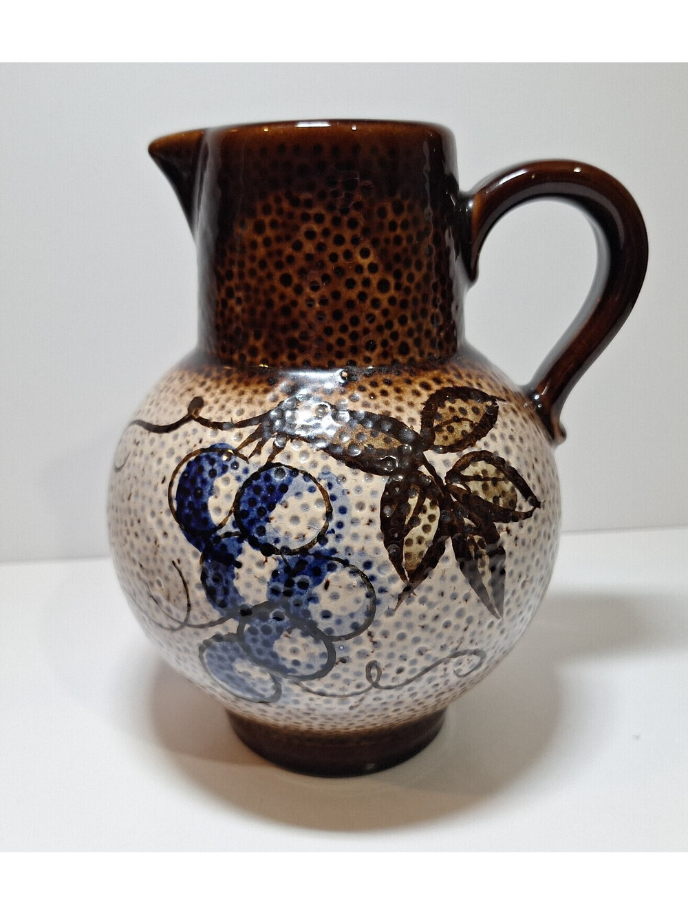 Vintage Scheurich W. Germany Pottery Pitcher 418 Grapes Salt Glaze Stoneware MCM